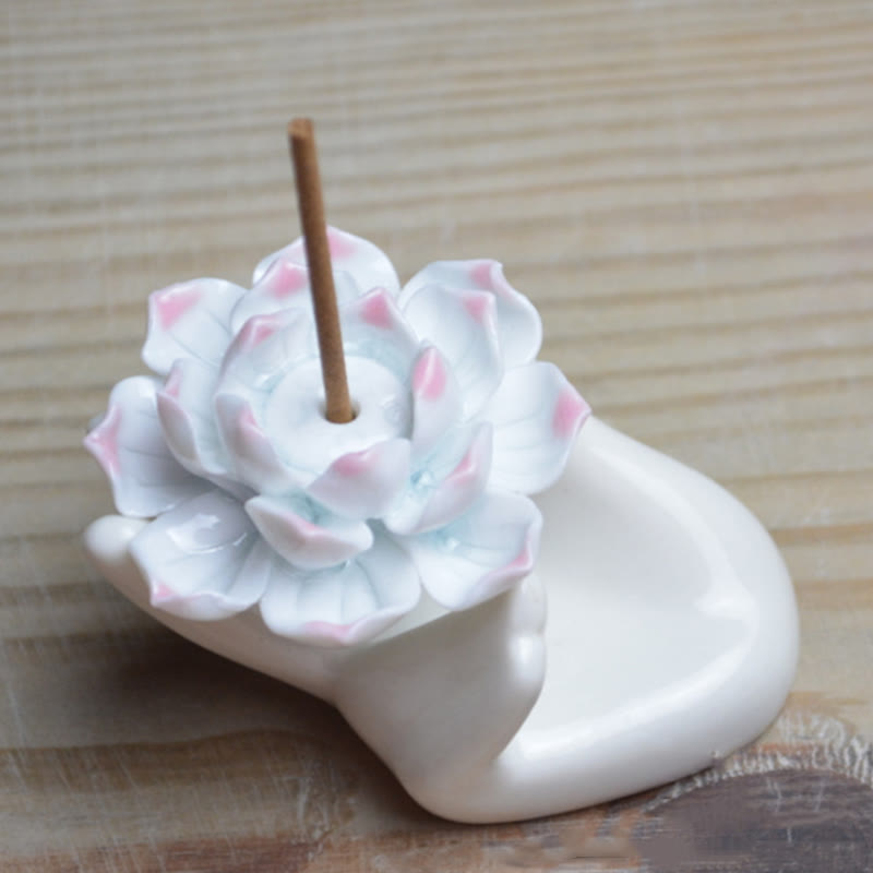 Nimara Ritual Small Ceramic Lotus Hand Healing Meditation Incense Burner Decoration