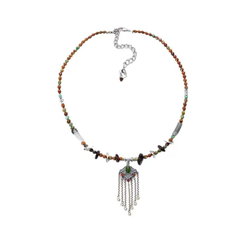 Nimara Ritual Tibetan Crystal Stone Copper Luck Tassel Necklace Pendant