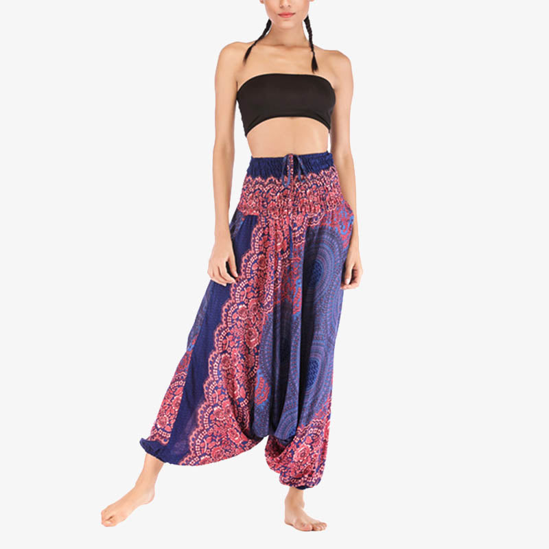 Nimara Ritual Two Style Wear Round Geometric Pattern Loose Smocked Harem Trousers Jumpsuit High Waist Women's Yoga Pants