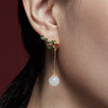 Nimara Ritual Vintage White Jade Red Agate Bead Blessing Drop Dangle Earrings