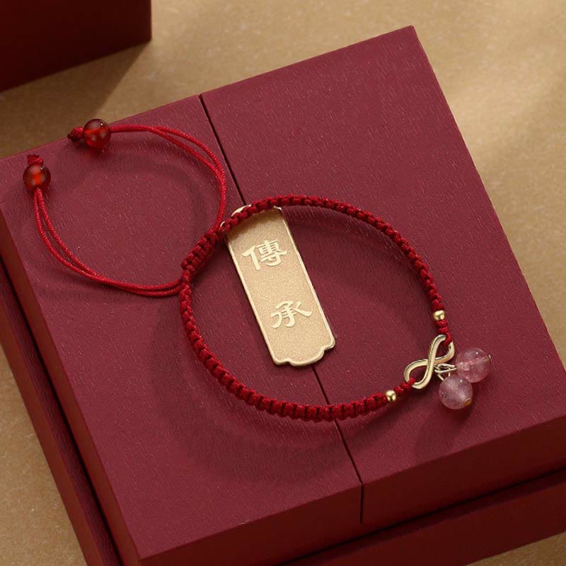 Nimara Ritual Strawberry Quartz Crystal Endless Knot Love Healing Red String Weave Bracelet
