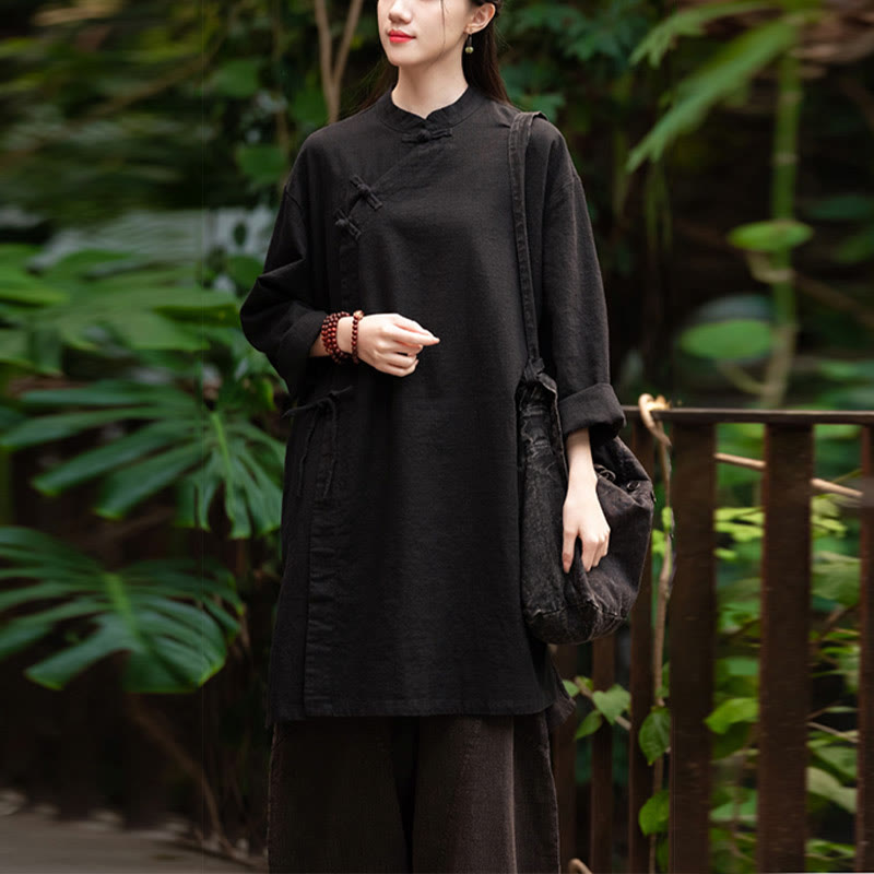 Nimara Ritual Vintage Cotton Linen Blouse Women Long Sleeve Shirt Chinese Hanfu Top