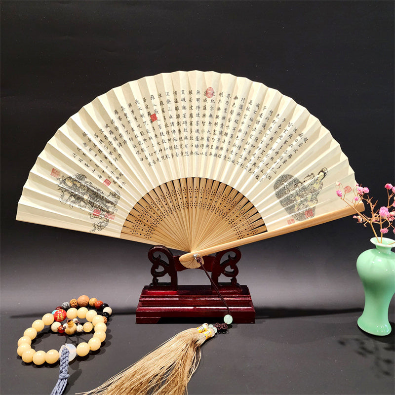 Nimara Ritual A Panorama Of Rivers And Mountains Cranes Orchid Flower Paper Bamboo Handheld Silk Bamboo Folding Fan 22cm