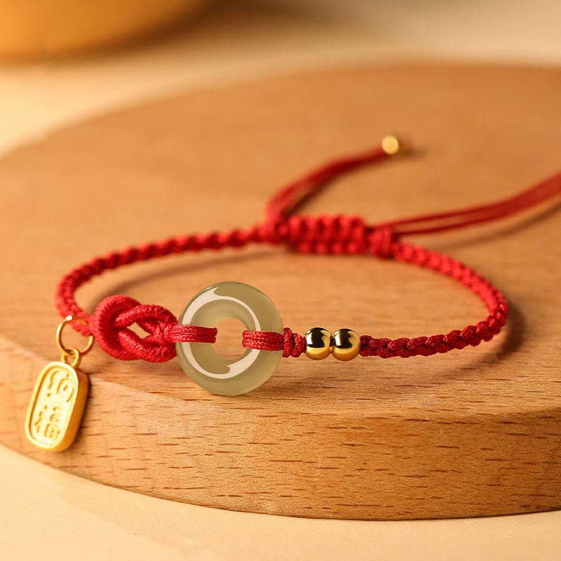 Nimara Ritual Hetian Jade Peace Buckle Fu Character String Luck Bracelet
