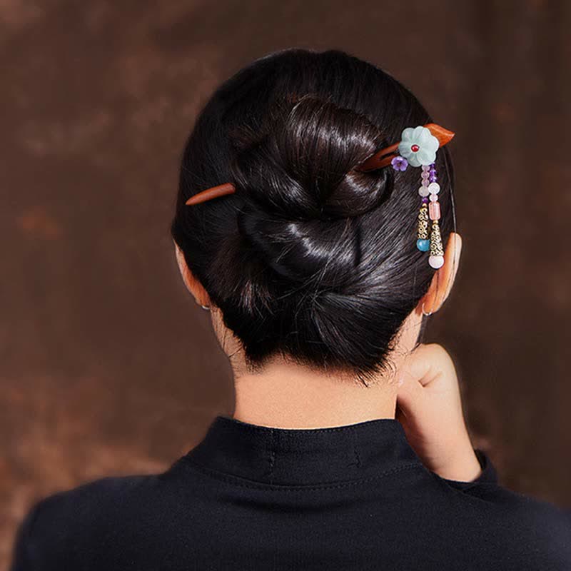 Nimara Ritual Red Sandalwood Amethyst Aventurine Protection Hairpin Decoration