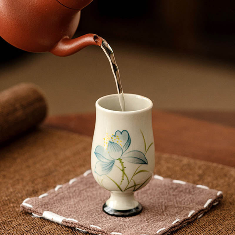 Nimara Ritual Hand Painted Lotus Flower Ceramic Teacup Kung Fu Tea Cup