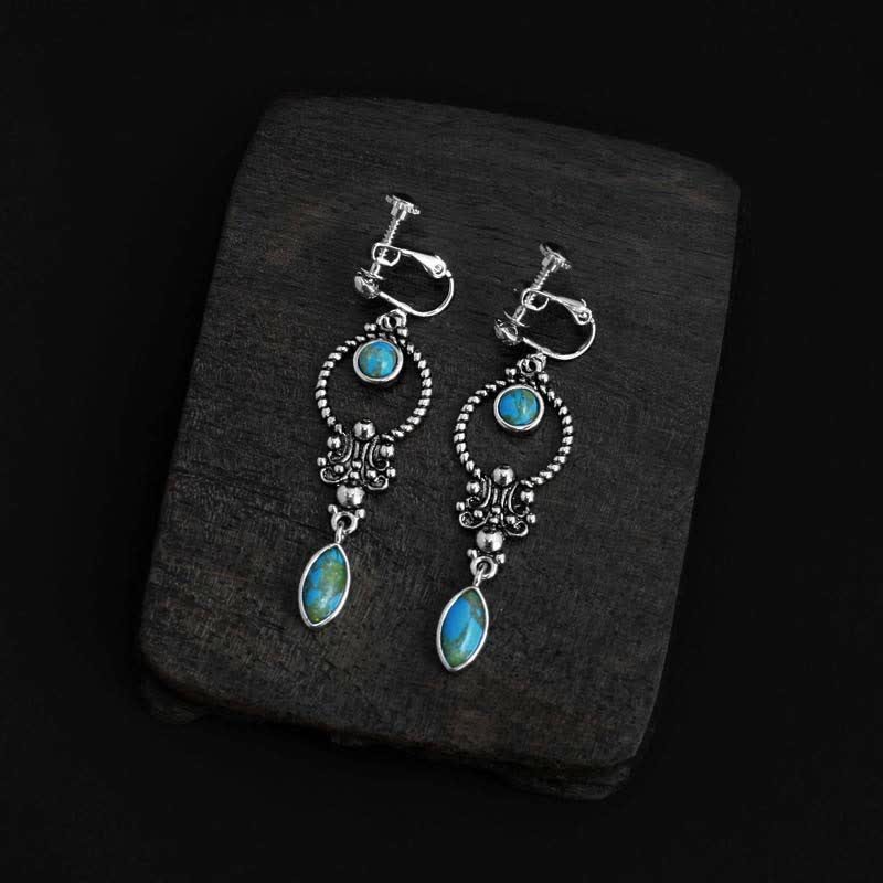 Nimara Ritual 925 Sterling Silver Hook Vintage Copper Plated Silver Turquoise Waterdrop Pattern Balance Drop Dangle Earrings