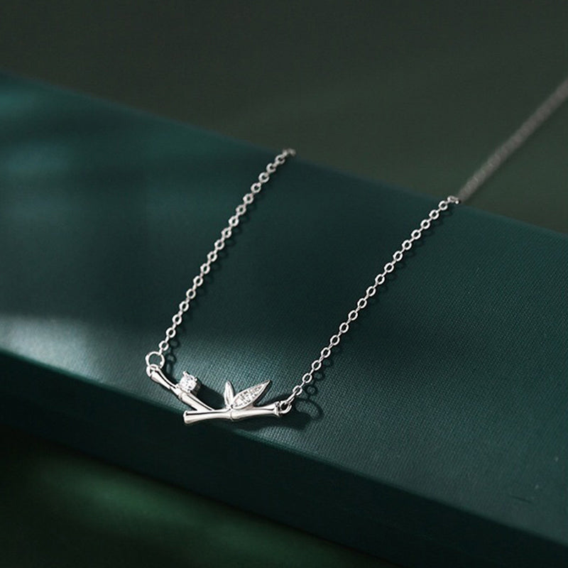 Nimara Ritual Bamboo Leaf Design Copper Zircon Wealth Necklace Pendant