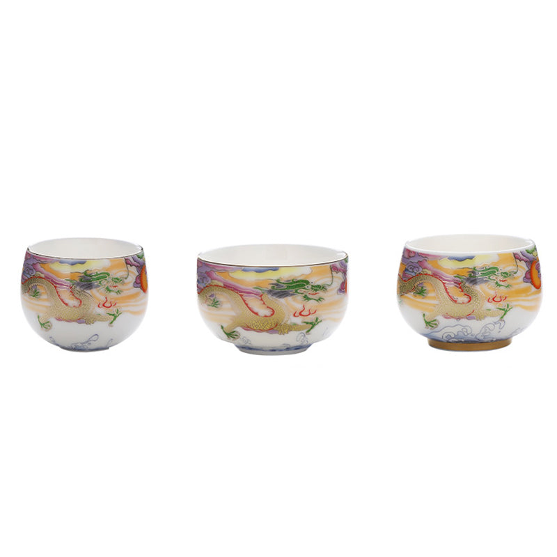 Nimara Ritual Dragon Phoenix Auspicious Clouds Sun Ocean Waves Ceramic Teacup Kung Fu Tea Cup