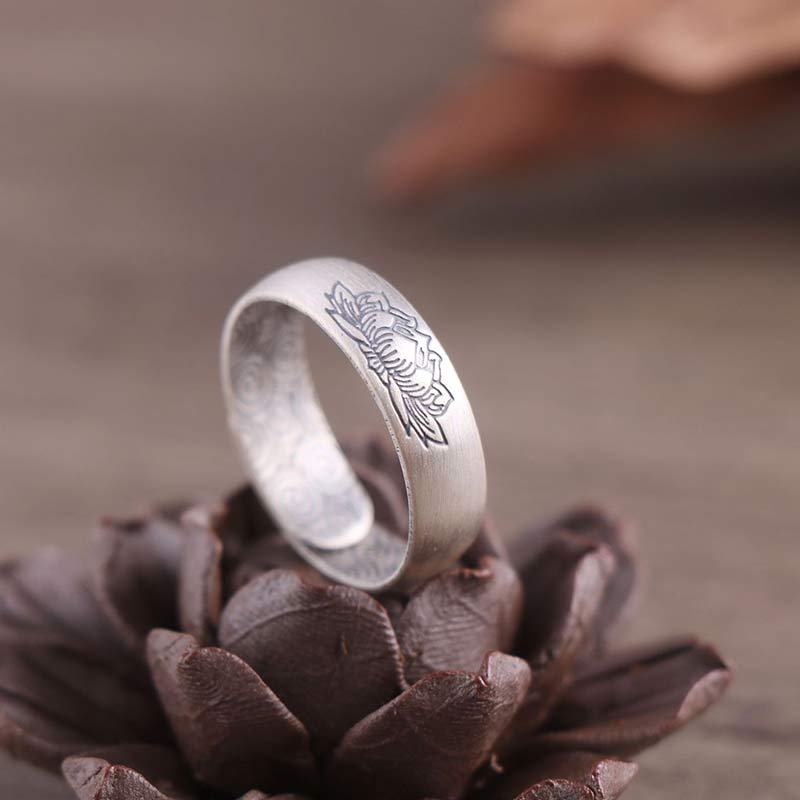 Nimara Ritual 999 Sterling Silver Lotus Elephant Six True Words Blessing Ring