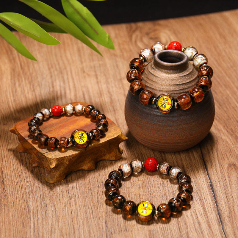 Nimara Ritual Tibetan Five God of Wealth Thangka Liuli Glass Bead Chinese Zodiac Protection Bracelet