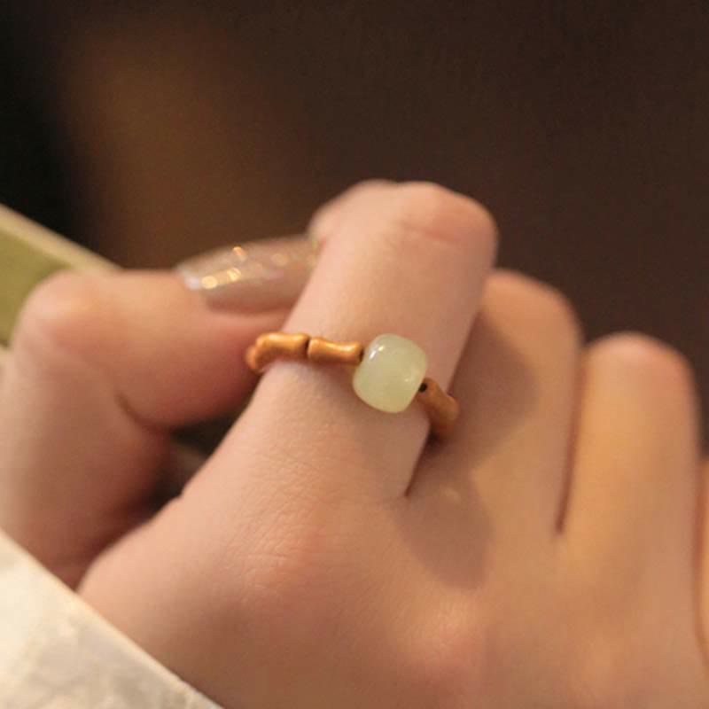 Nimara Ritual Hetian Jade Beaded Bamboo Prosperity Luck Ring
