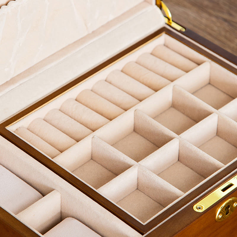 Nimara Ritual Vintage Wooden Jewelry Box Two-Layer Solid Wood Jewelry Storage Box