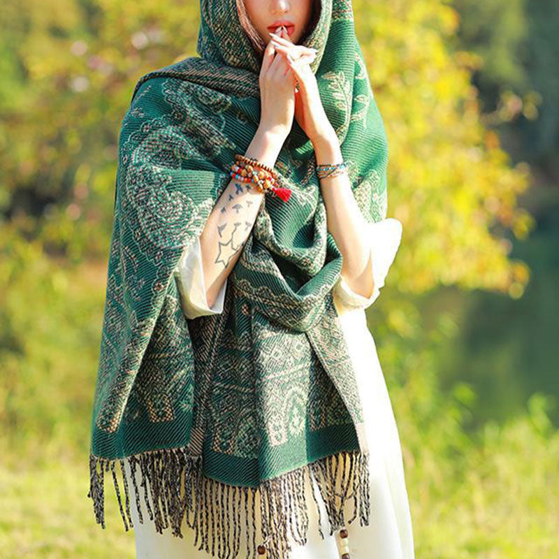 Nimara Ritual Vintage Tibetan Leaves Pattern Design Shawl Cozy Travel Scarf Wrap