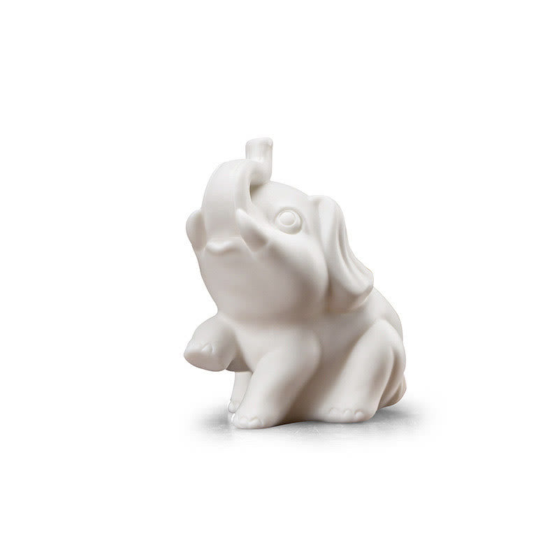 Nimara Ritual Small Elephant Statue White Porcelain Ceramic Strength Home Desk Decoration