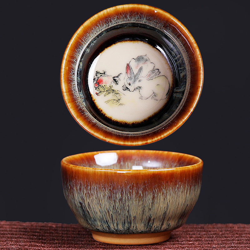 Nimara Ritual 12 Chinese Zodiac Pattern Ceramic Teacup Kung Fu Jian Chinese Zhan Tea Cup 73ml