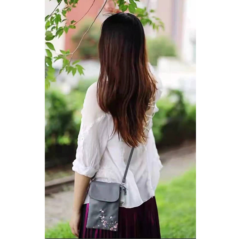 Nimara Ritual Waterproof Handmade Embroidered Lotus Flowers Crossbody Bag Shoulder Bag Cellphone Bag