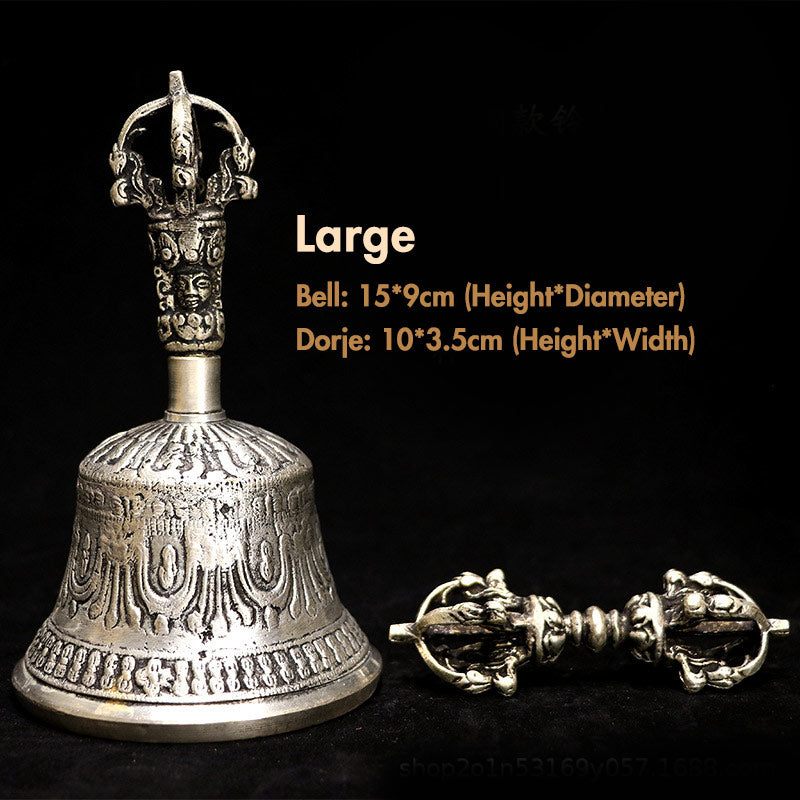 Nimara Ritual Tibetan Meditation Bell and Vajra Dorje Copper Decoration Set
