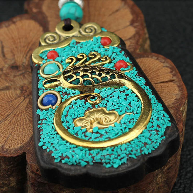 Nimara Ritual Tibet God Of Wealth Money Tree Golden Phoenix Thangka Ebony Peace Necklace Pendant