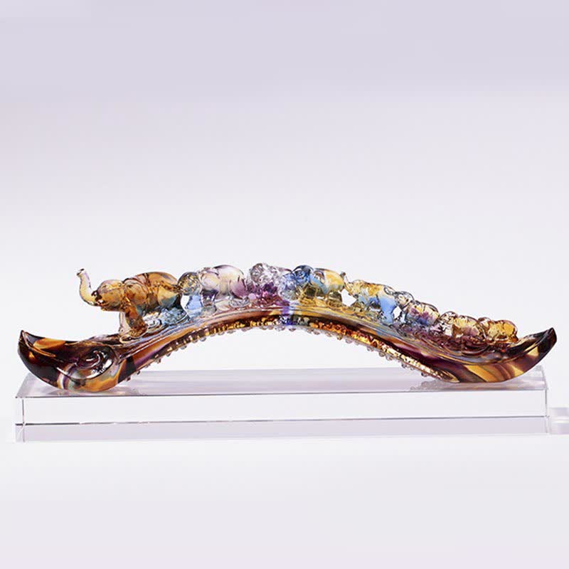 Nimara Ritual Handmade Liuli Crystal Ruyi Elephant Art Piece Home Decoration With Crystal Base