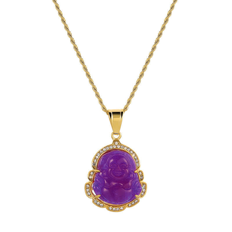 Nimara Ritual 18K Gold Filled Laughing Buddha Jade Luck Necklace Chain Pendant
