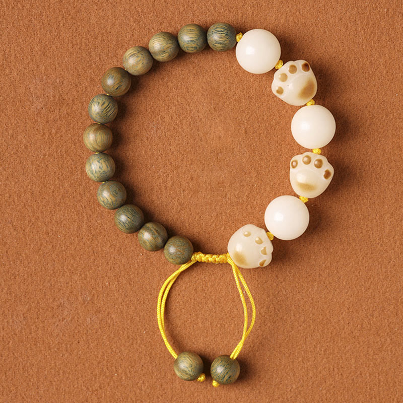 Nimara Ritual Natural Green Sandalwood Bodhi Seed Cat Paw Claw Cure Bracelet