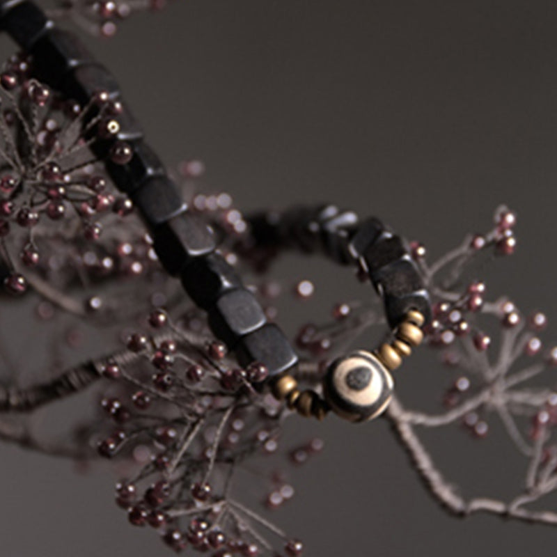 Nimara Ritual Ebony Wood Dzi Bead Copper Peace Couple Bracelet