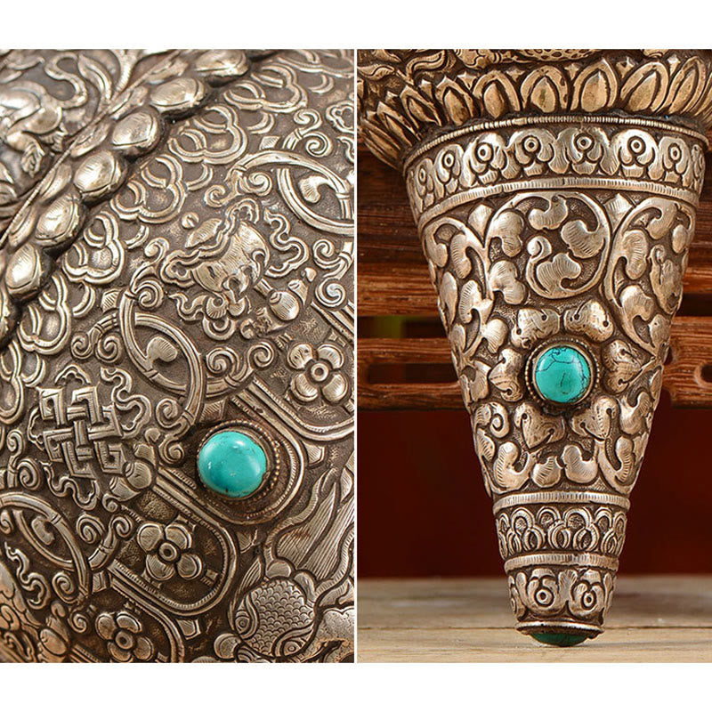 Nimara Ritual Tibetan Handmade Natural Shankha Engraved Eight Auspicious Symbols Conch Shell Lucky Home Decoration
