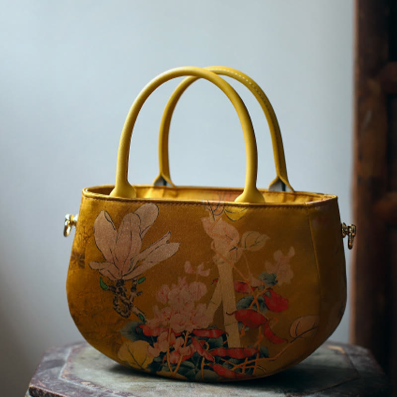 Nimara Ritual Vintage Flower Peony Metal Chain Zipper Handbag Crossbody Bag Shoulder Bag