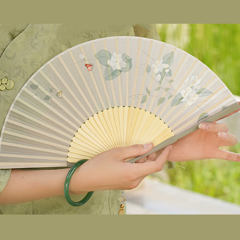 Nimara Ritual Jasmine Flowers Handheld Bamboo Folding Fan