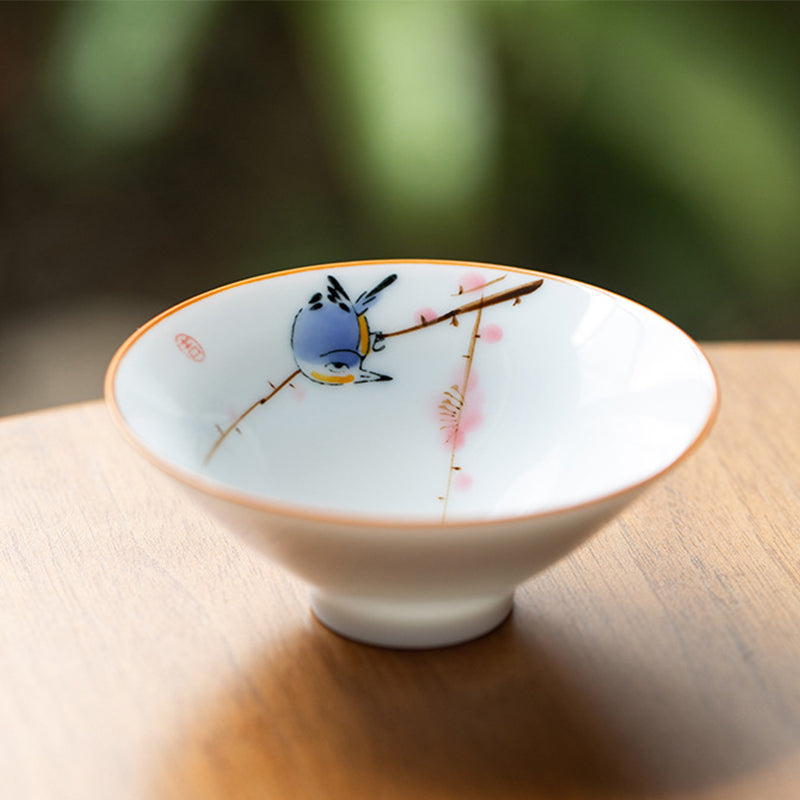 Nimara Ritual Mandala Flower Koi Fish Lotus Bird Persimmons Teacup Kung Fu Tea Cup 50ml