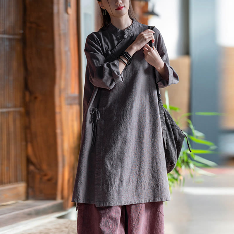 Nimara Ritual Vintage Cotton Linen Blouse Women Long Sleeve Shirt Chinese Hanfu Top