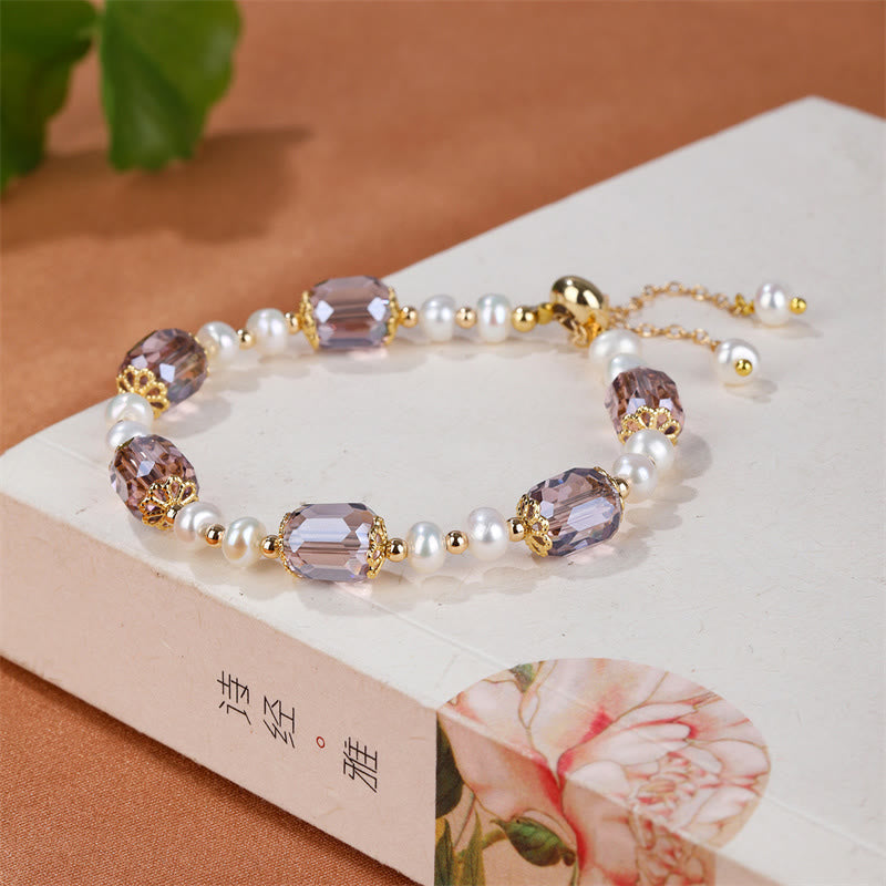 Nimara Ritual Natural Amethyst Pearl Peace Healing Chain Bracelet