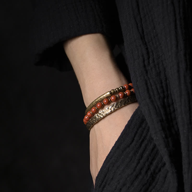 Nimara Ritual Red Jasper Moss Agate Black Obsidian Crystal Copper Peace Couple Bracelet