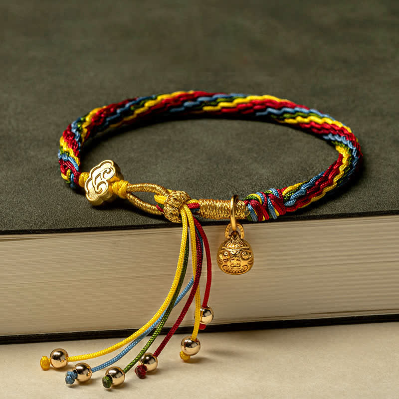 Nimara Ritual Gold Swallowing Beast Family Luck Reincarnation Knot Colorful String Bracelet