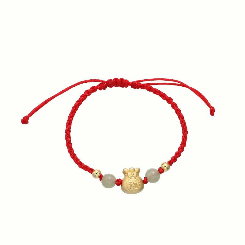 Nimara Ritual Lucky Money Bag Fu Character Jade Bead Luck Braided Bracelet
