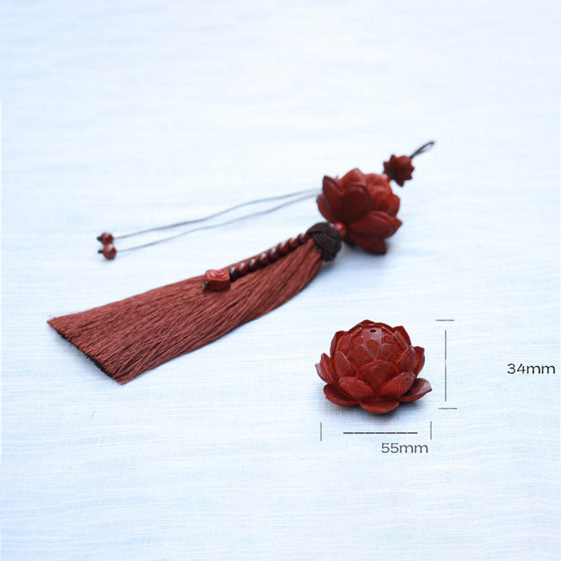 Nimara Ritual Tibetan Small Leaf Red Sandalwood Lotus Luck Protection Tassel Decoration
