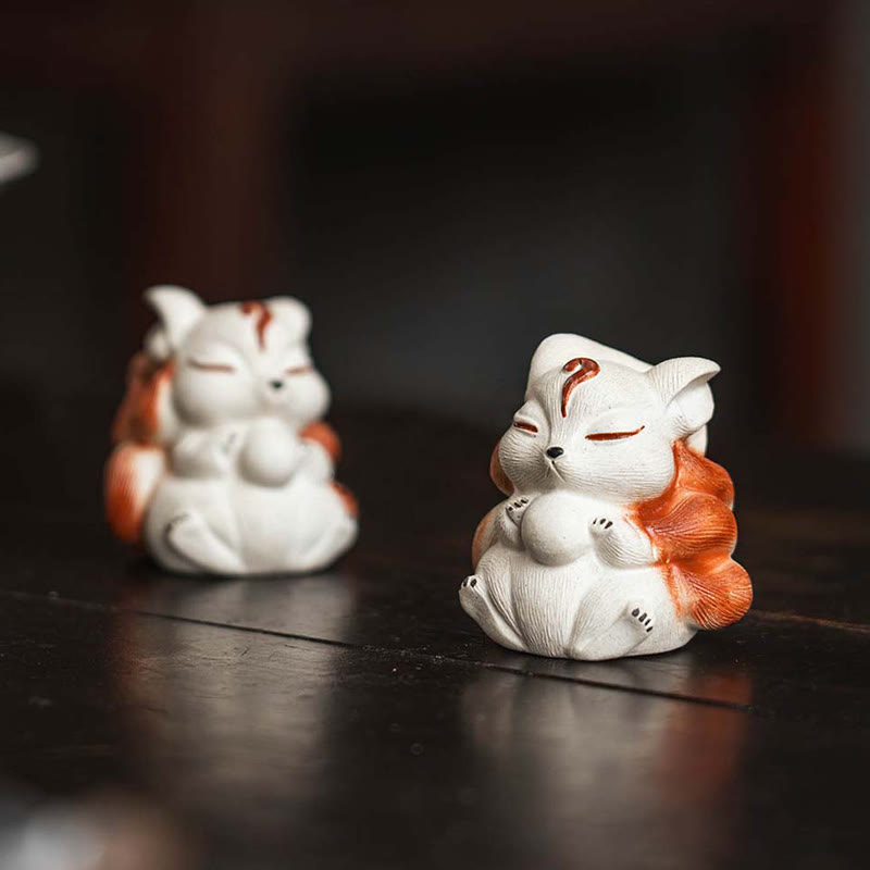 Nimara Ritual Mini Nine Tailed Fox Purple Clay Luck Desk Decoration