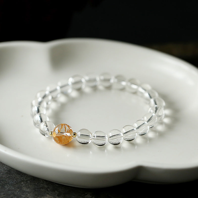 Nimara Ritual Natural Black Obsidian White Crystal Black Onyx Dragon Strength Bracelet