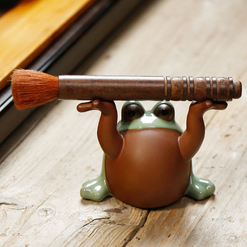 Nimara Ritual FengShui Wealth Lucky Cute Frog Ceramic Tea Pet Figurine Decoration
