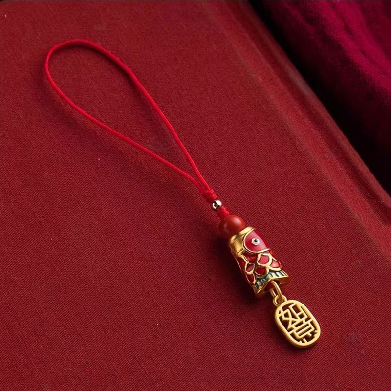 Nimara Ritual Koi Fish Cinnabar Attracting Wealth Wish Ruyi Charm Luck Phone Hanging Decoration