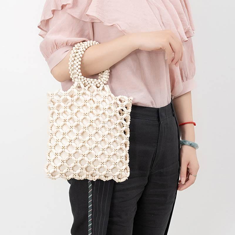 Nimara Ritual Hand-woven Lozenge Wooden Beads Handbag