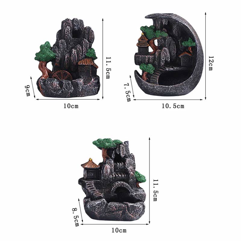 Nimara Ritual Mountain Bridges Pattern Meditation Resin Backflow Incense Burner