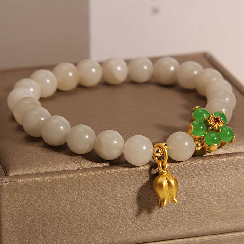 Nimara Ritual Natural Jade Green Flower Lily Of The Valley Luck Bracelet