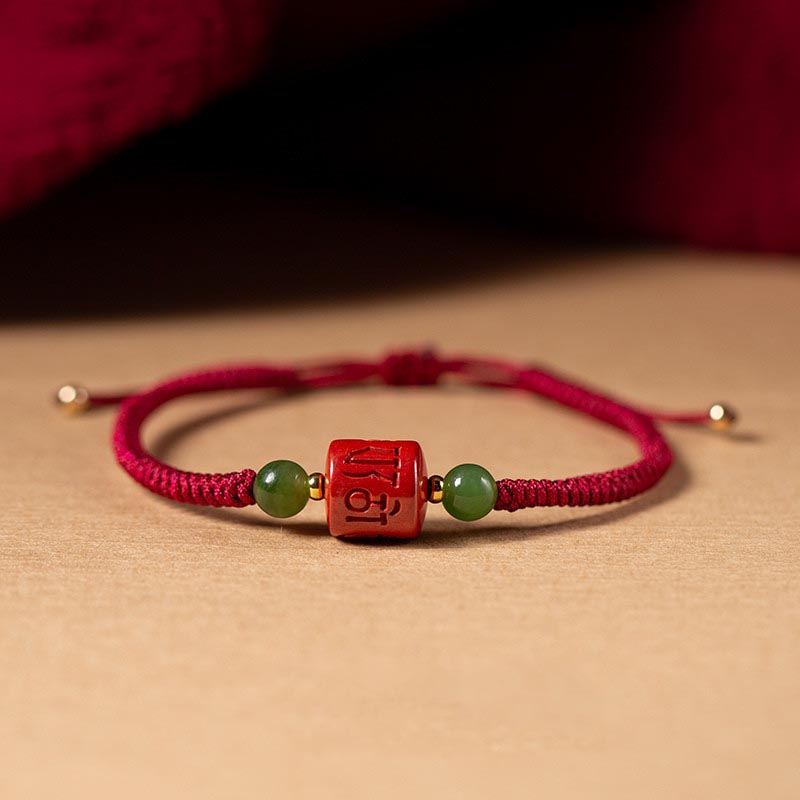Nimara Ritual Tibetan Cinnabar Om Mani Padme Hum Engraved Blessing Braided Rope Bracelet