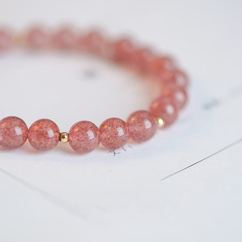Nimara Ritual 14K Gold Plated Strawberry Quartz Fu Character Healing Charm Bracelet