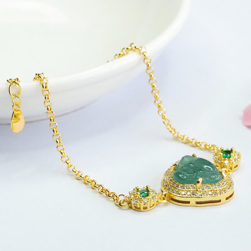 Nimara Ritual Laughing Buddha Green Jade Zircon Luck Chain Bracelet