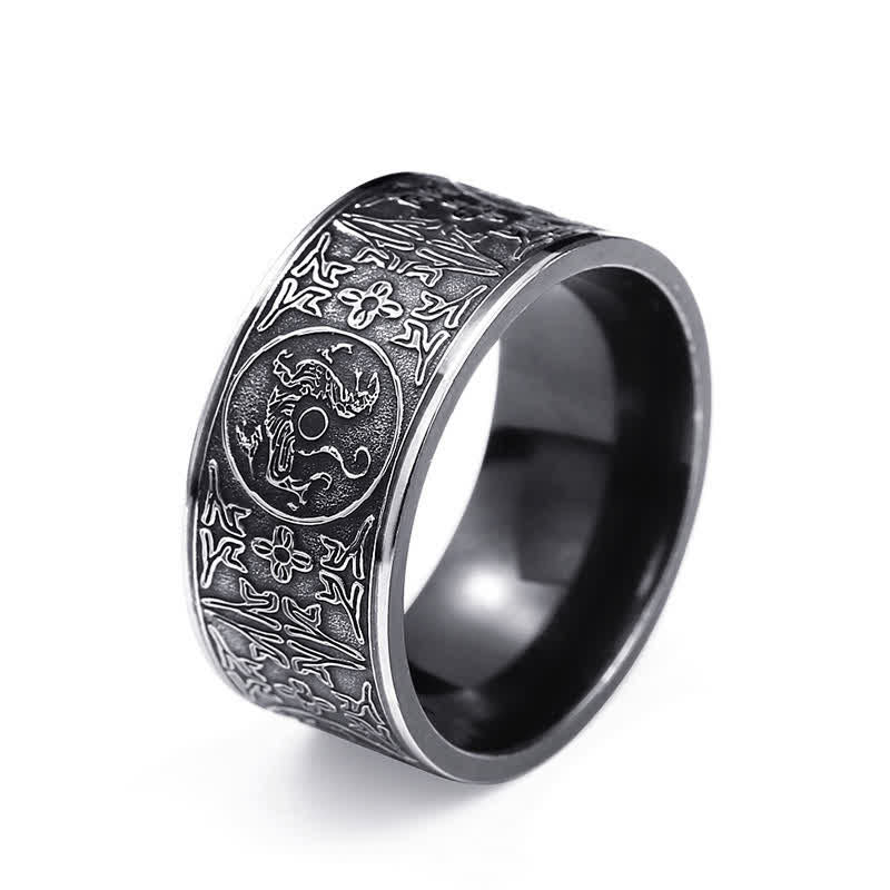 Nimara Ritual Four Guardian Beast Dragon White Tiger Suzaku Basalt Carved Success Luck Ring