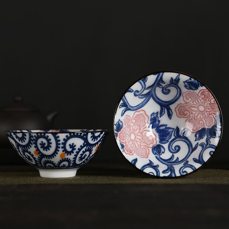 Nimara Ritual Flowers Fu Character Mountains Lotus Cherry Blossoms Ceramic Teacup Kung Fu Tea Cup