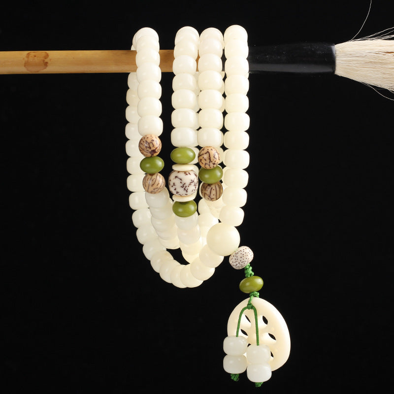 Nimara Ritual White Bodhi Seed Mala 108 Beads Luck Bracelet